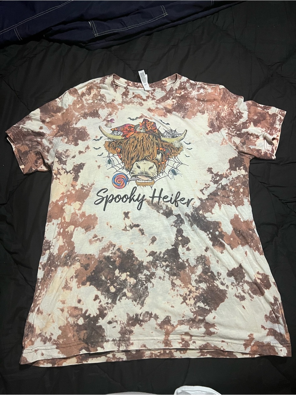 Bella Canvas Brown & White Tie-Dye 'Spooky Heifer' Short Sleeve Tee